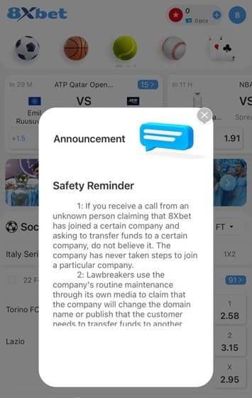 Image displaying a cautionary message about scam calls referencing 8xbet.com